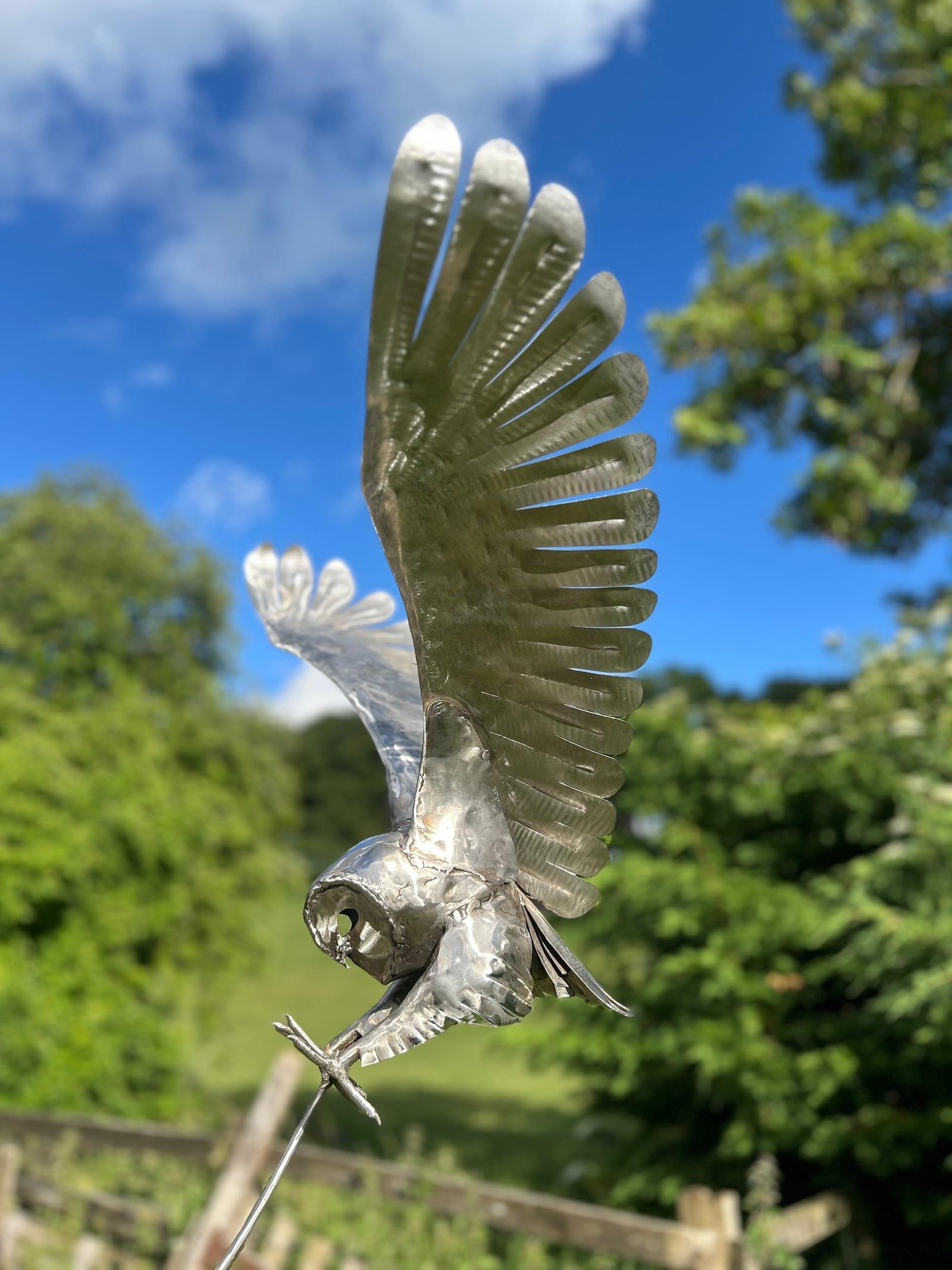 Swooping Barn Owl — metal sculpture by Bunyan & Breeze
